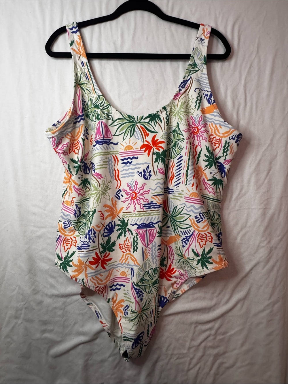 Time and Tru White Tropical Print One-Piece Swimsuit